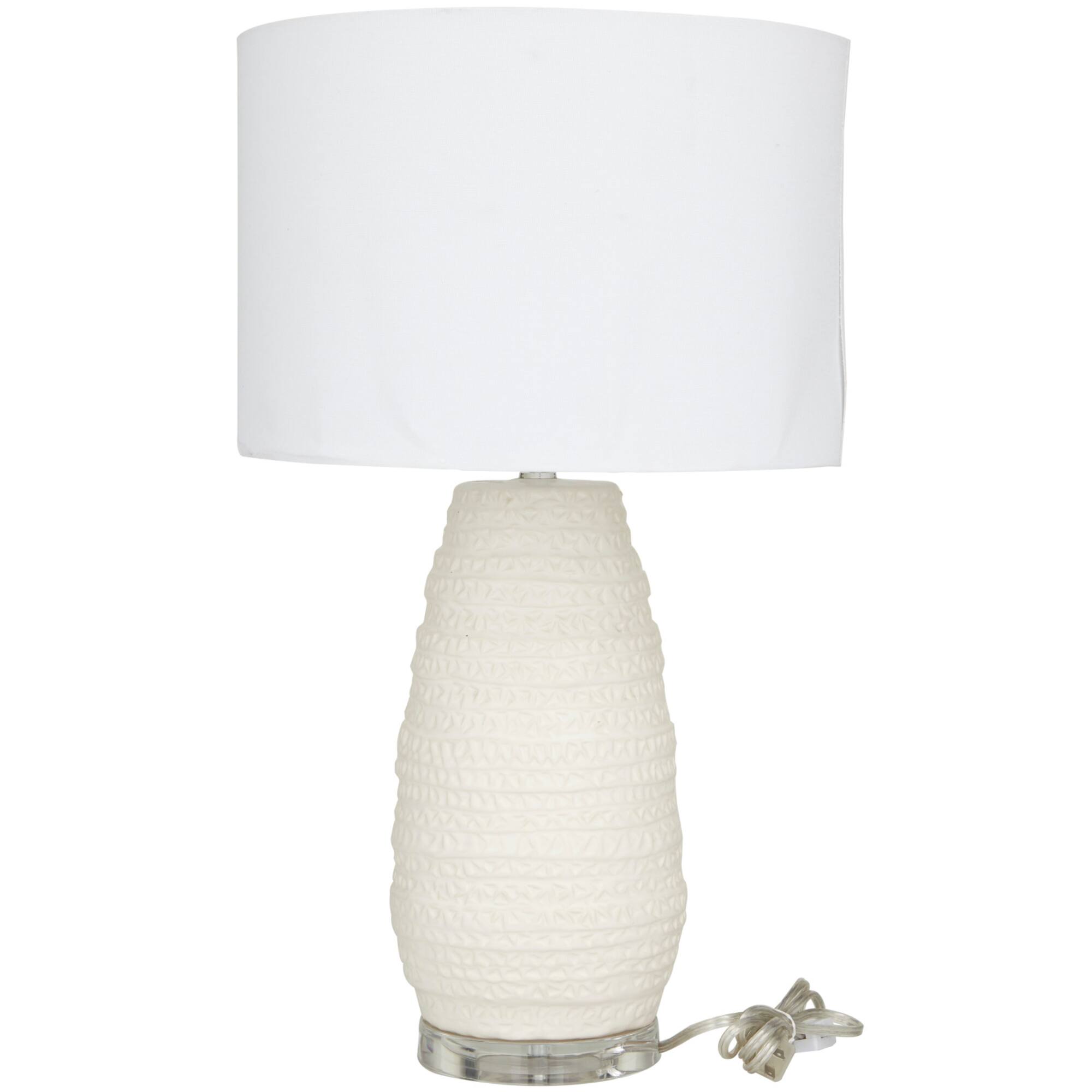 Cream Ceramic Gourd Style Base Table Lamp with Drum Shade 14" x 14" x 25"